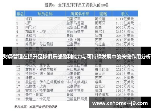 财务管理在提升足球俱乐部盈利能力与可持续发展中的关键作用分析
