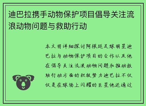 迪巴拉携手动物保护项目倡导关注流浪动物问题与救助行动